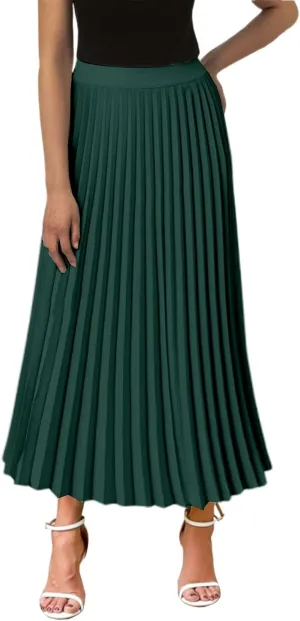 Aniywn Boho Skirts for Women 2025 Pleated Midi Skirts for Women Long High Elastic Waisted Summer Flowy Chiffon Swing Skirt