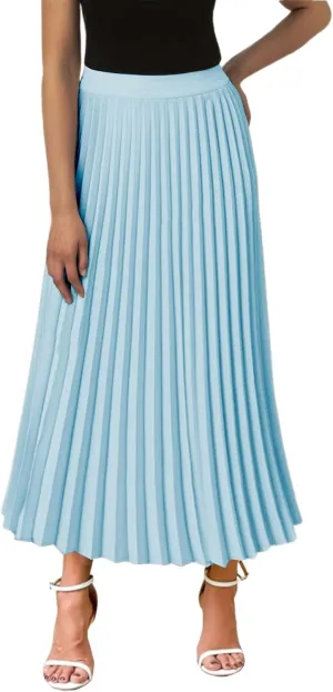 Aniywn Boho Skirts for Women 2025 Pleated Midi Skirts for Women Long High Elastic Waisted Summer Flowy Chiffon Swing Skirt