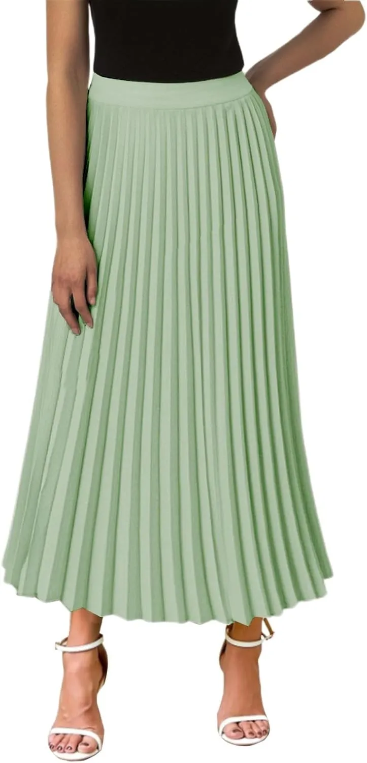Aniywn Boho Skirts for Women 2025 Pleated Midi Skirts for Women Long High Elastic Waisted Summer Flowy Chiffon Swing Skirt