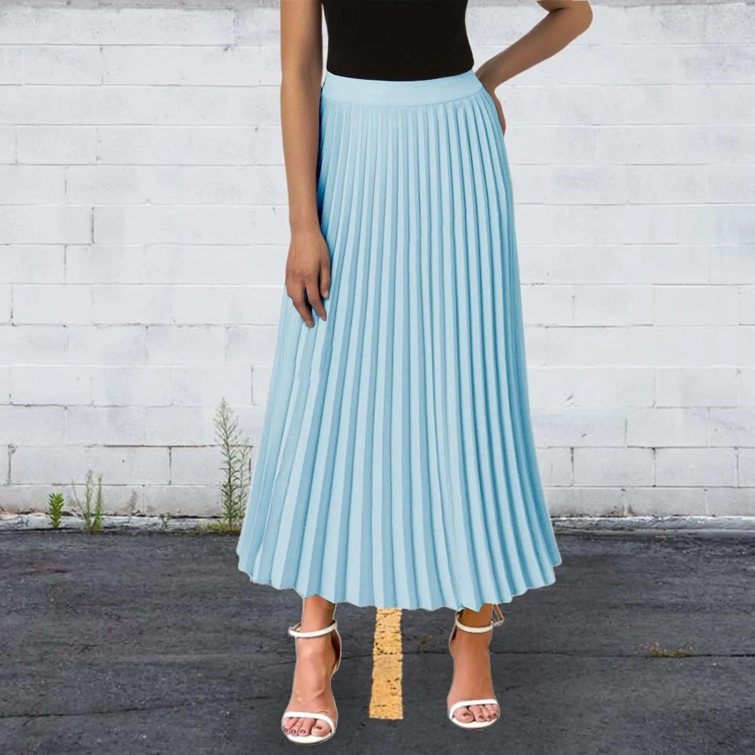 Aniywn Boho Skirts for Women 2025 Pleated Midi Skirts for Women Long High Elastic Waisted Summer Flowy Chiffon Swing Skirt