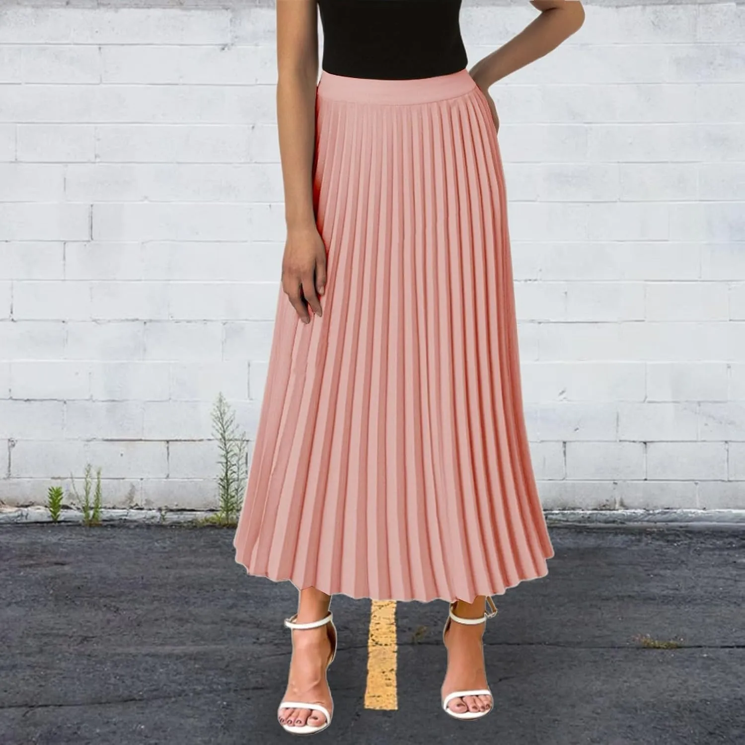 Aniywn Boho Skirts for Women 2025 Pleated Midi Skirts for Women Long High Elastic Waisted Summer Flowy Chiffon Swing Skirt