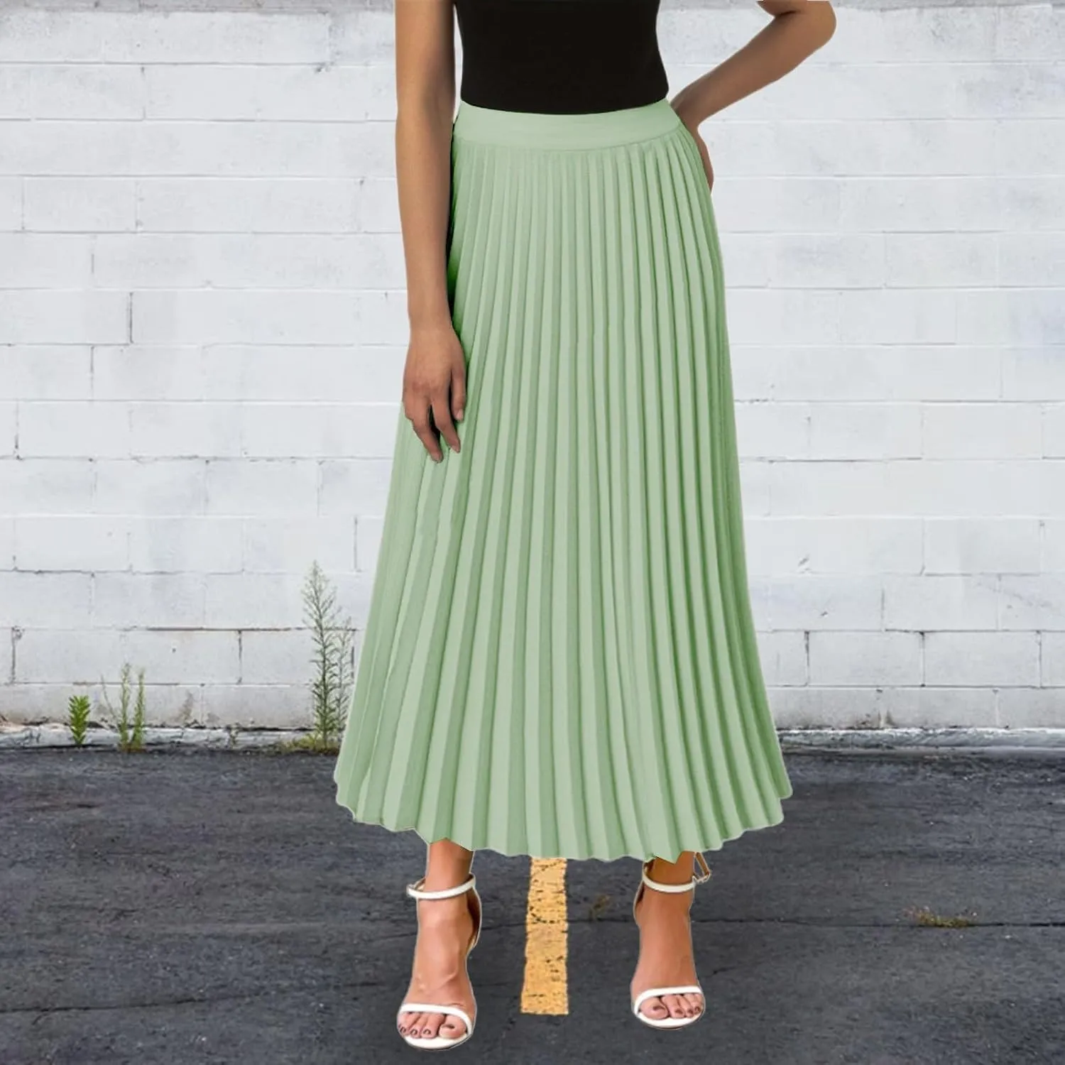 Aniywn Boho Skirts for Women 2025 Pleated Midi Skirts for Women Long High Elastic Waisted Summer Flowy Chiffon Swing Skirt