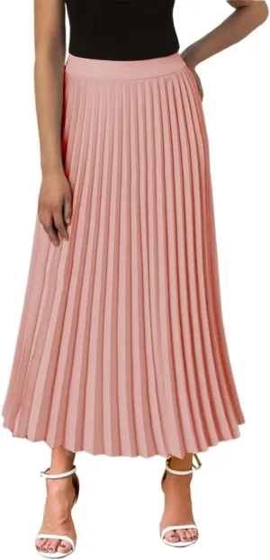 Aniywn Boho Skirts for Women 2025 Pleated Midi Skirts for Women Long High Elastic Waisted Summer Flowy Chiffon Swing Skirt