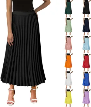 Aniywn Boho Skirts for Women 2025 Pleated Midi Skirts for Women Long High Elastic Waisted Summer Flowy Chiffon Swing Skirt