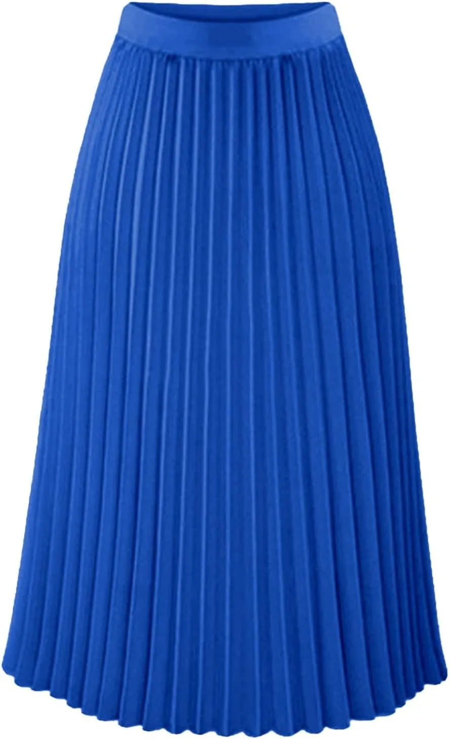 Aniywn Boho Skirts for Women 2025 Pleated Midi Skirts for Women Long High Elastic Waisted Summer Flowy Chiffon Swing Skirt