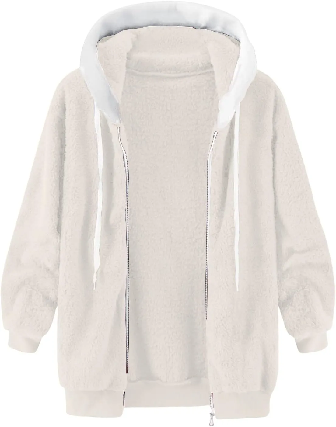 Anjikang Women's Winter Fuzzy Fleece Hooded Jacket Color Block Patchwork Cardigan Coats Fluffy Sherpa Outerwear with Pockets