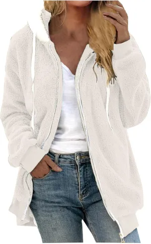 Anjikang Women's Winter Fuzzy Fleece Hooded Jacket Color Block Patchwork Cardigan Coats Fluffy Sherpa Outerwear with Pockets