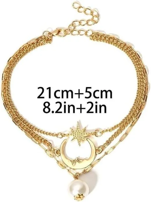Anklet Anklets for Women 3 Layered Anklet Leg Chain Bracelet Summer Female Jewelry Anklet for Women (Metal Color : Silver Plate)