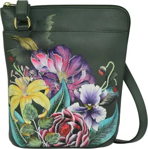 Anuschka Womens Original Genuine Leather Hand-Painted Organizer Crossbody with Extended Side Zipper and Adjustable Strap