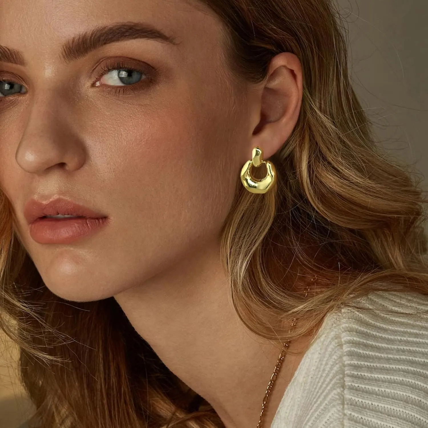 ASCOMY Earrings for Women Chunky Gold Earrings 14K Gold/Silver Geometric Drop Dangle Earring Gold Knot Stud Long Twisted Link Earring Multiple Styles Fashion Earring Jewelry Gift for Women
