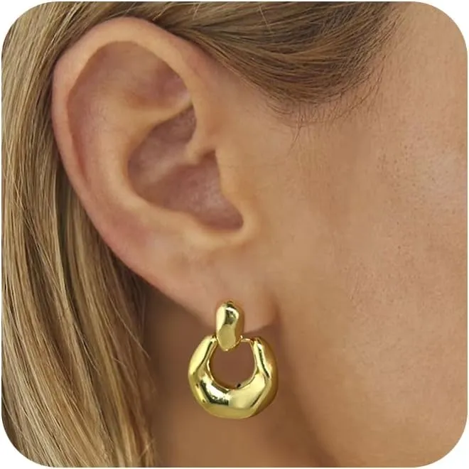 ASCOMY Earrings for Women Chunky Gold Earrings 14K Gold/Silver Geometric Drop Dangle Earring Gold Knot Stud Long Twisted Link Earring Multiple Styles Fashion Earring Jewelry Gift for Women