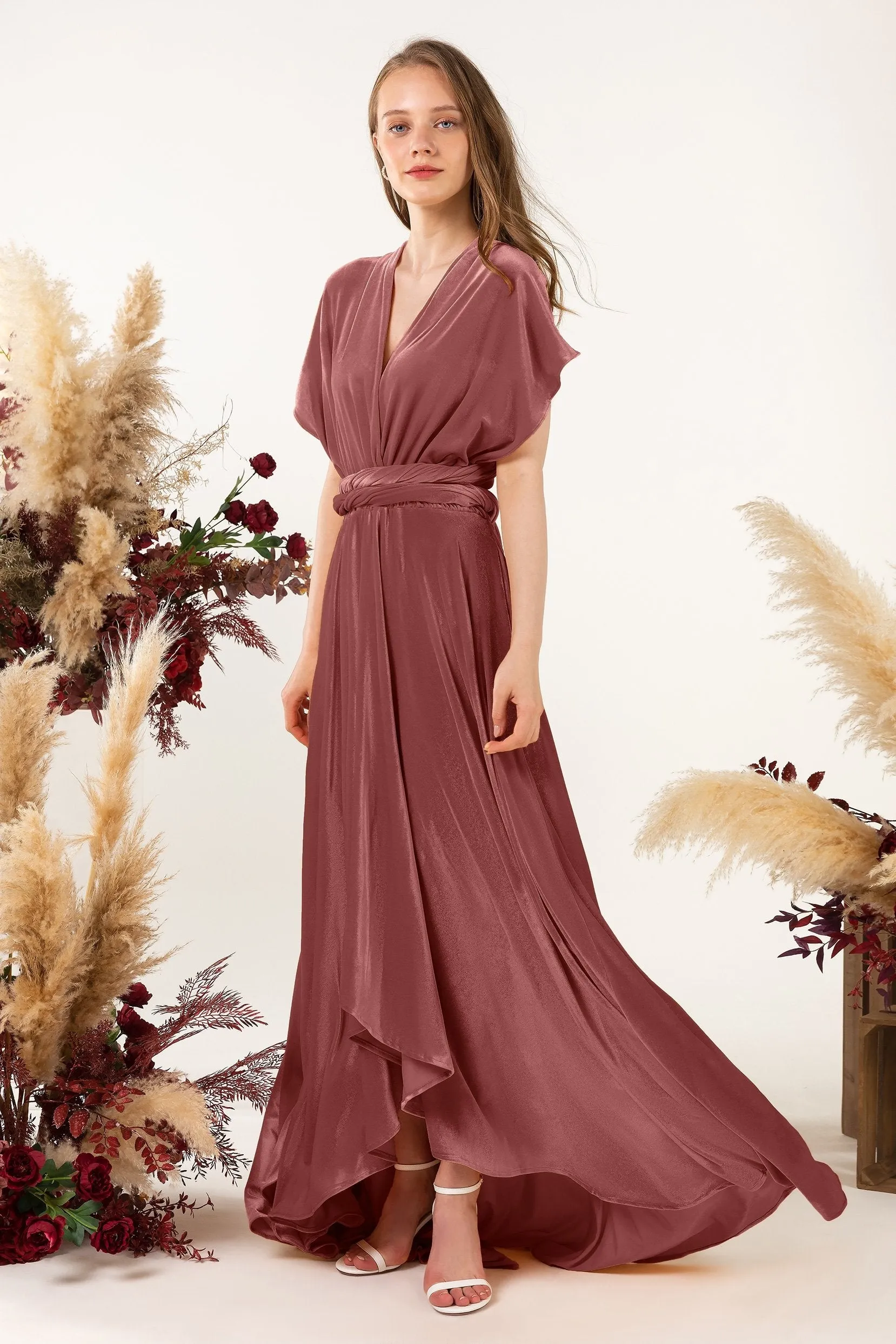 Asymmetrical Floor Length Velvet Bridesmaid Dress CB0514