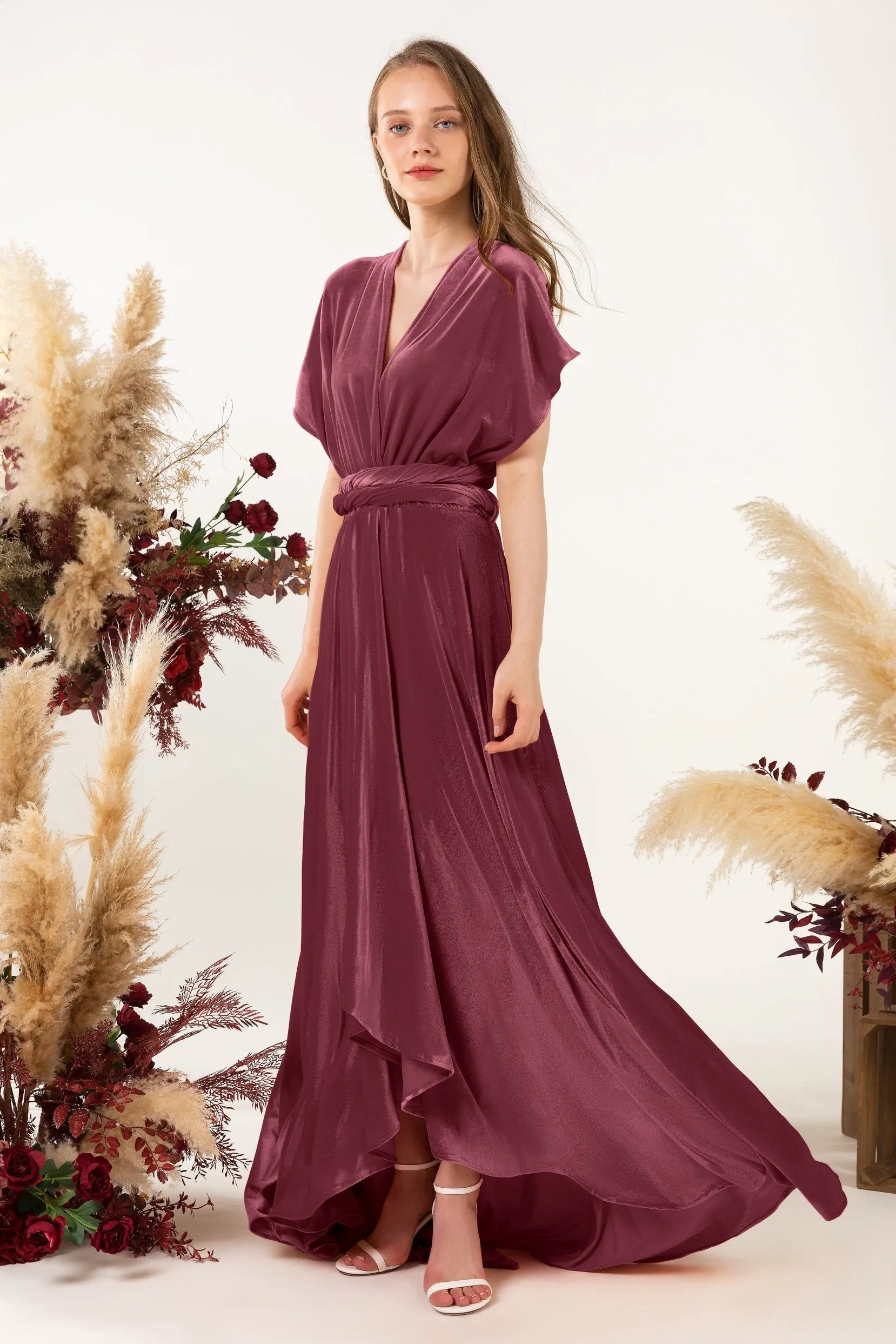 Asymmetrical Floor Length Velvet Bridesmaid Dress CB0514
