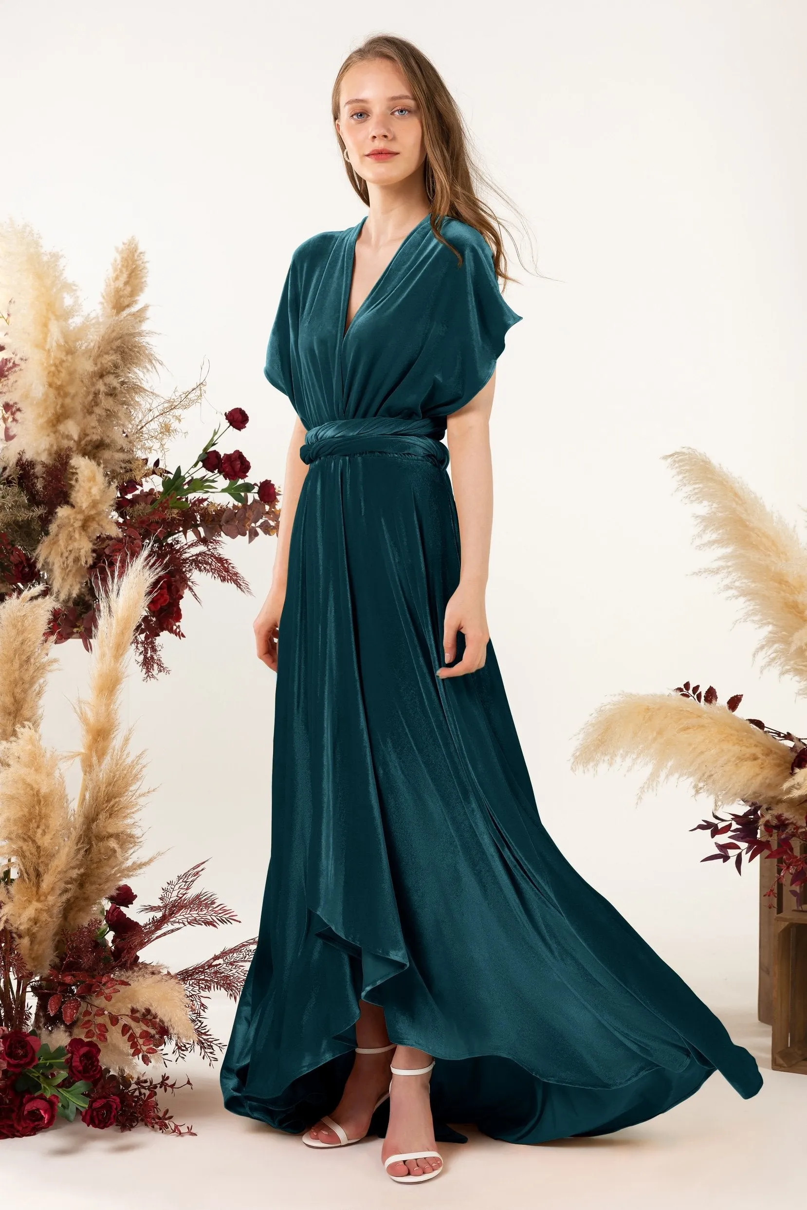 Asymmetrical Floor Length Velvet Bridesmaid Dress CB0514