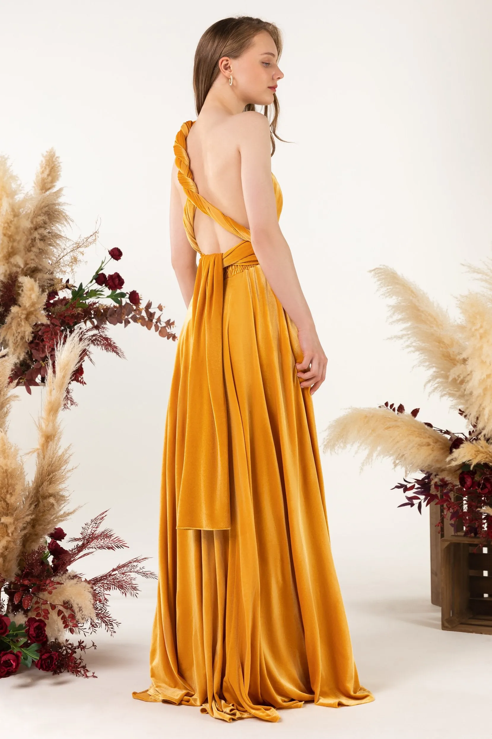 Asymmetrical Floor Length Velvet Bridesmaid Dress CB0514