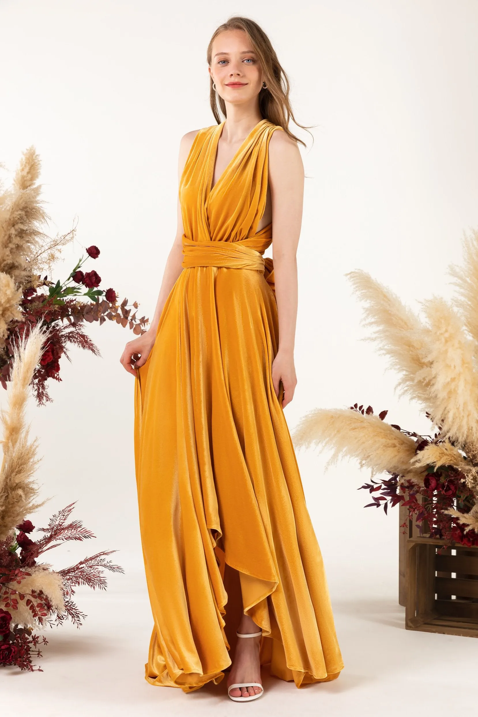 Asymmetrical Floor Length Velvet Bridesmaid Dress CB0514