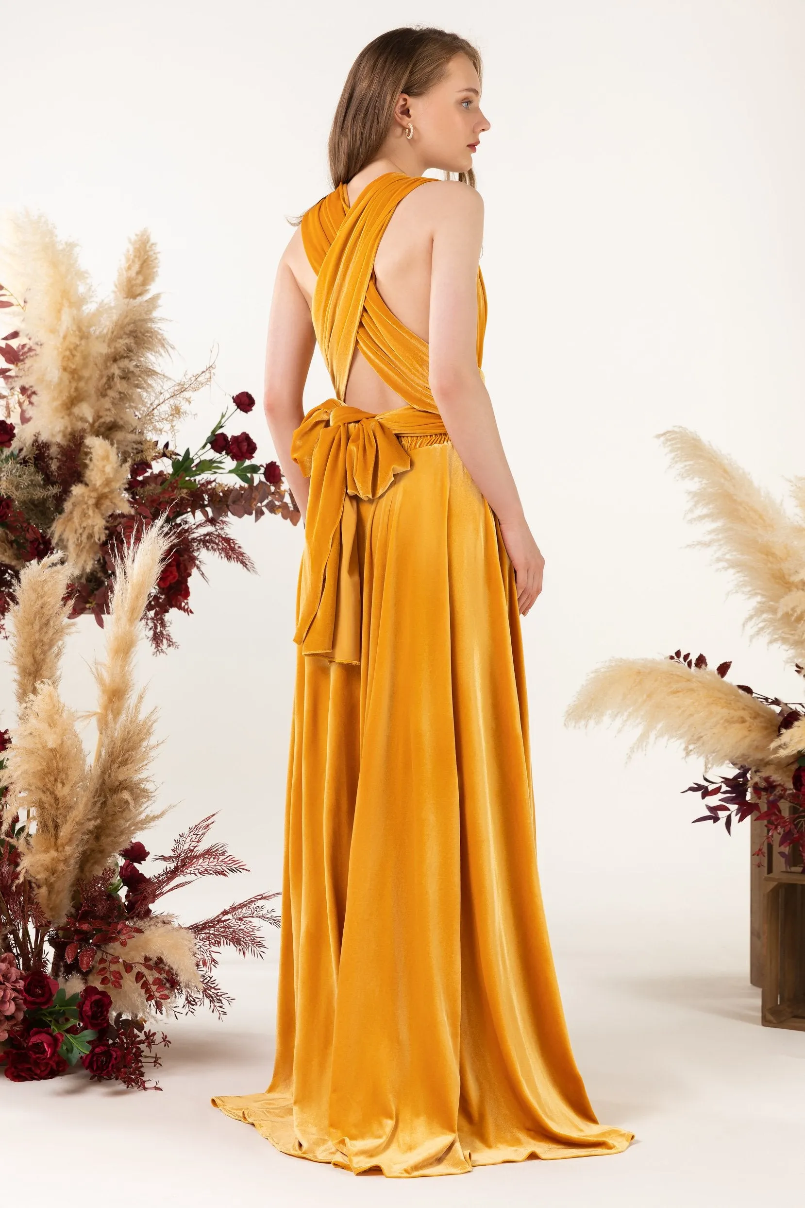 Asymmetrical Floor Length Velvet Bridesmaid Dress CB0514