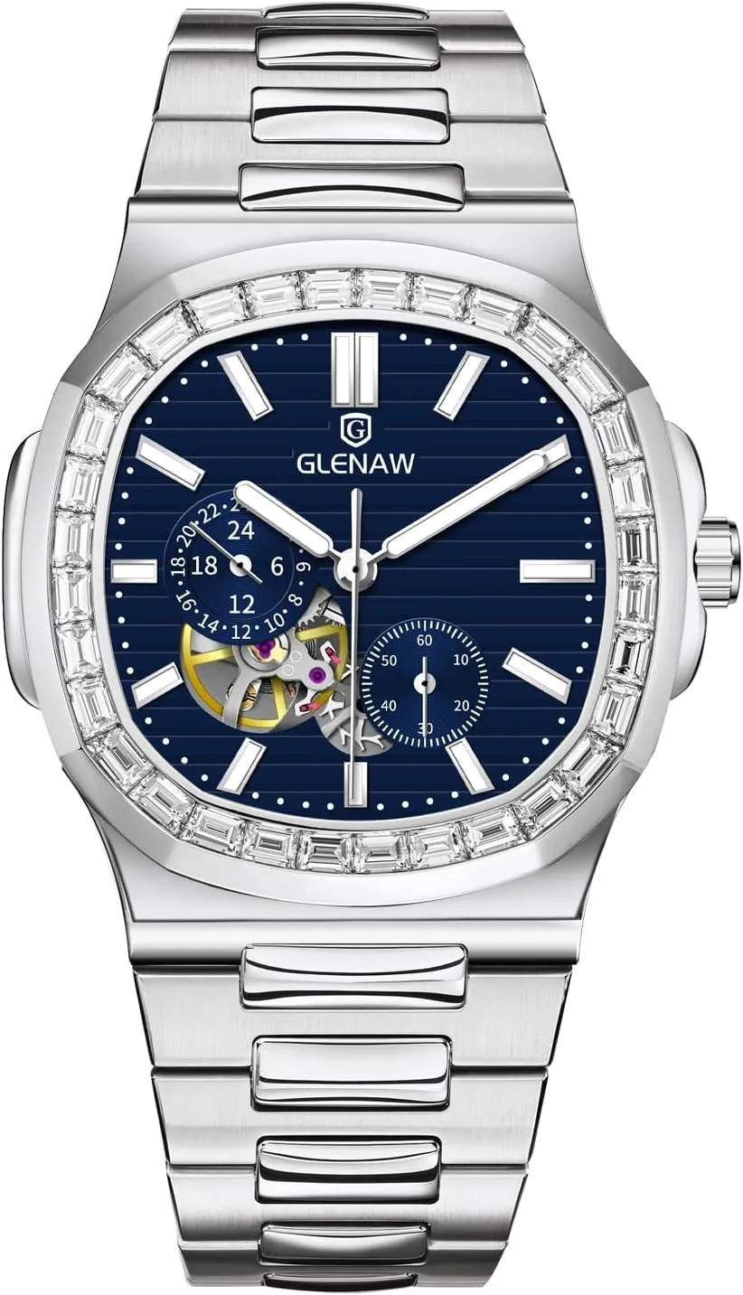Automatic Tourbillon Watches for Men, Square Skeleton Watch Stainless Steel Self-Winding Mechanical Watch Wrist Watch