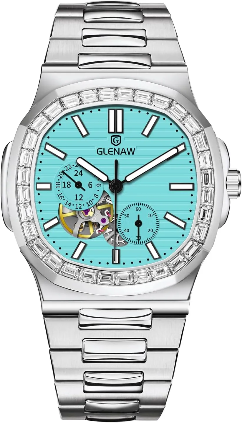 Automatic Tourbillon Watches for Men, Square Skeleton Watch Stainless Steel Self-Winding Mechanical Watch Wrist Watch