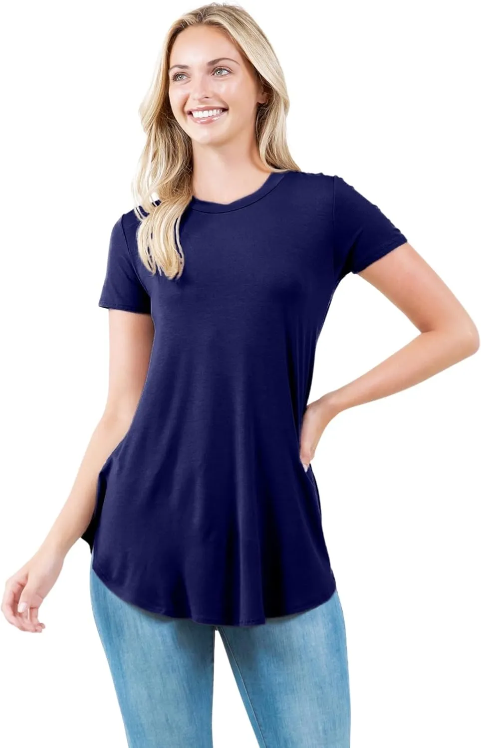 Azules Short Sleeve Tunic Tops for Women - Scoop Neck Tops Ladies Flowy Dressy Shirts Outfits for Leggings