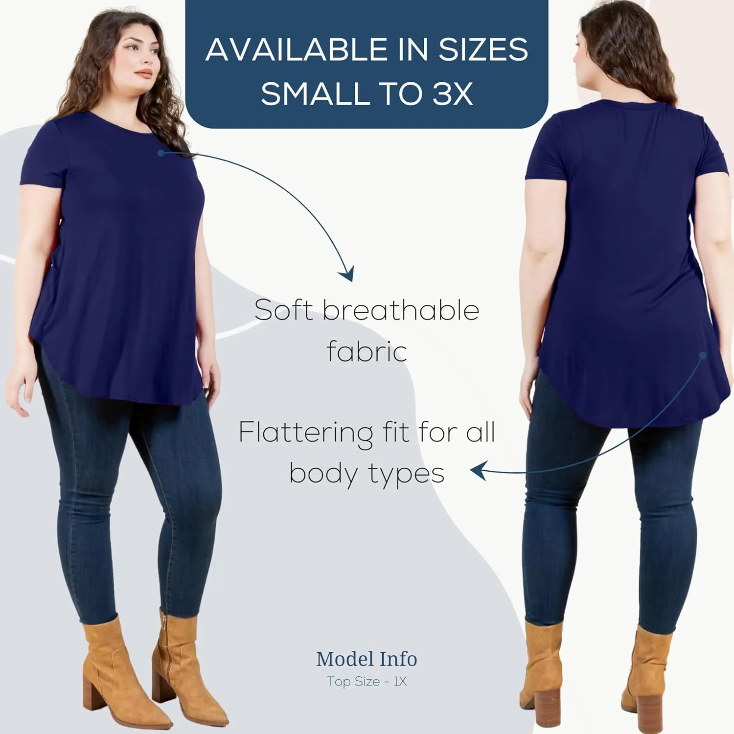 Azules Short Sleeve Tunic Tops for Women - Scoop Neck Tops Ladies Flowy Dressy Shirts Outfits for Leggings