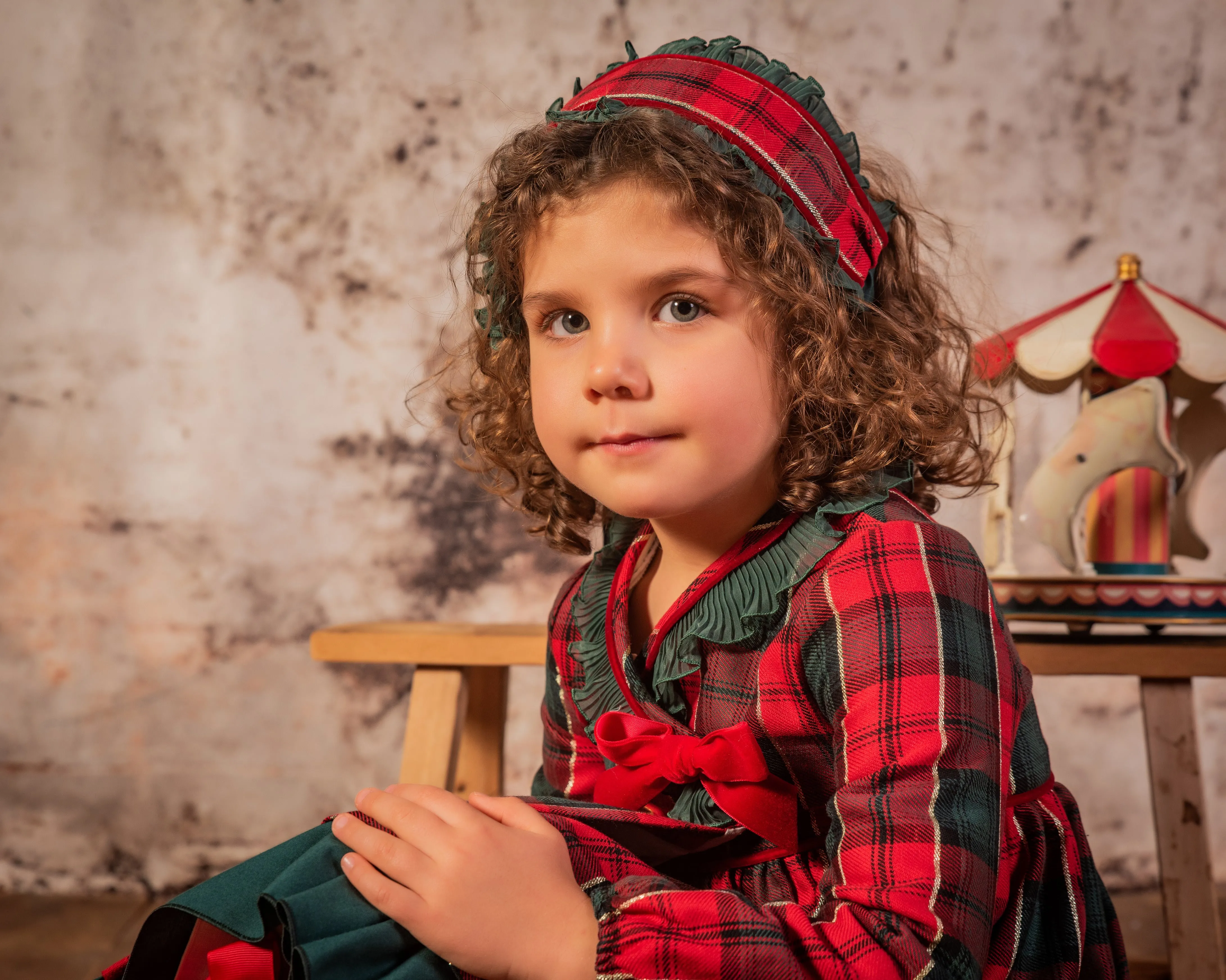 Babine AW24 - Girls Christmas Collection Red, Green & Gold Dress