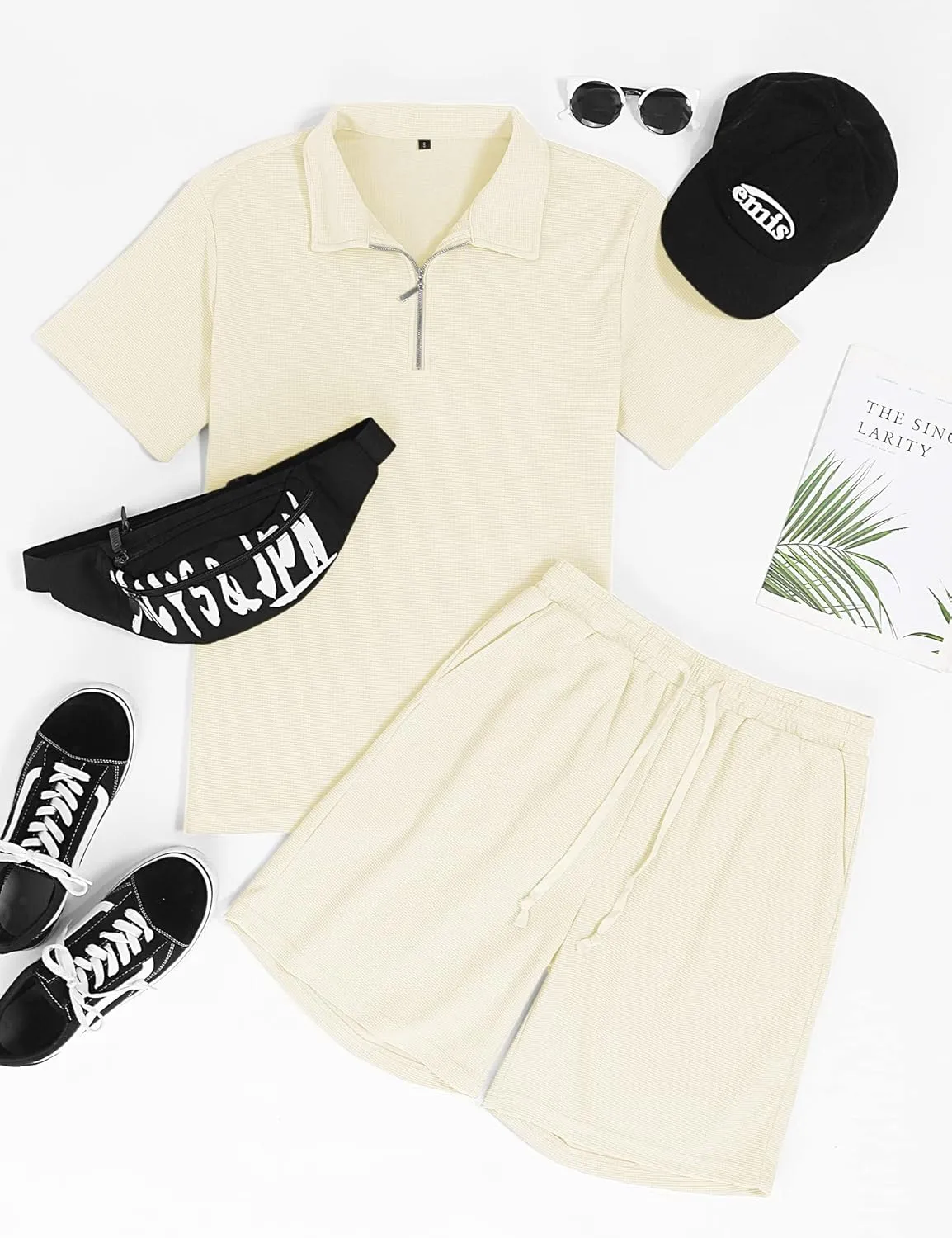 Babioboa Men's Short Sleeve Polo Shirt & Shorts set Summer Two Piece Outfits 3 Pockets zip Tracksuit Casual Athletic Sports
