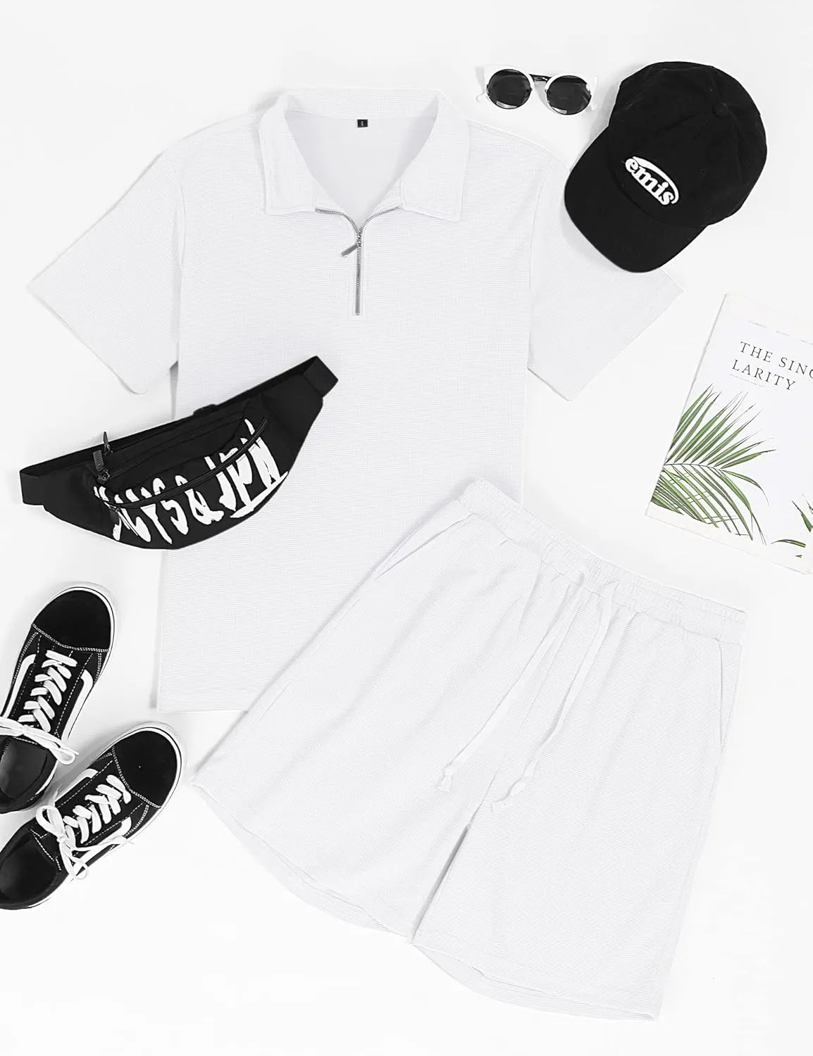 Babioboa Men's Short Sleeve Polo Shirt & Shorts set Summer Two Piece Outfits 3 Pockets zip Tracksuit Casual Athletic Sports