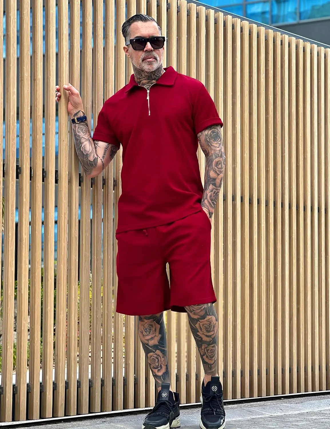 Babioboa Men's Short Sleeve Polo Shirt & Shorts set Summer Two Piece Outfits 3 Pockets zip Tracksuit Casual Athletic Sports