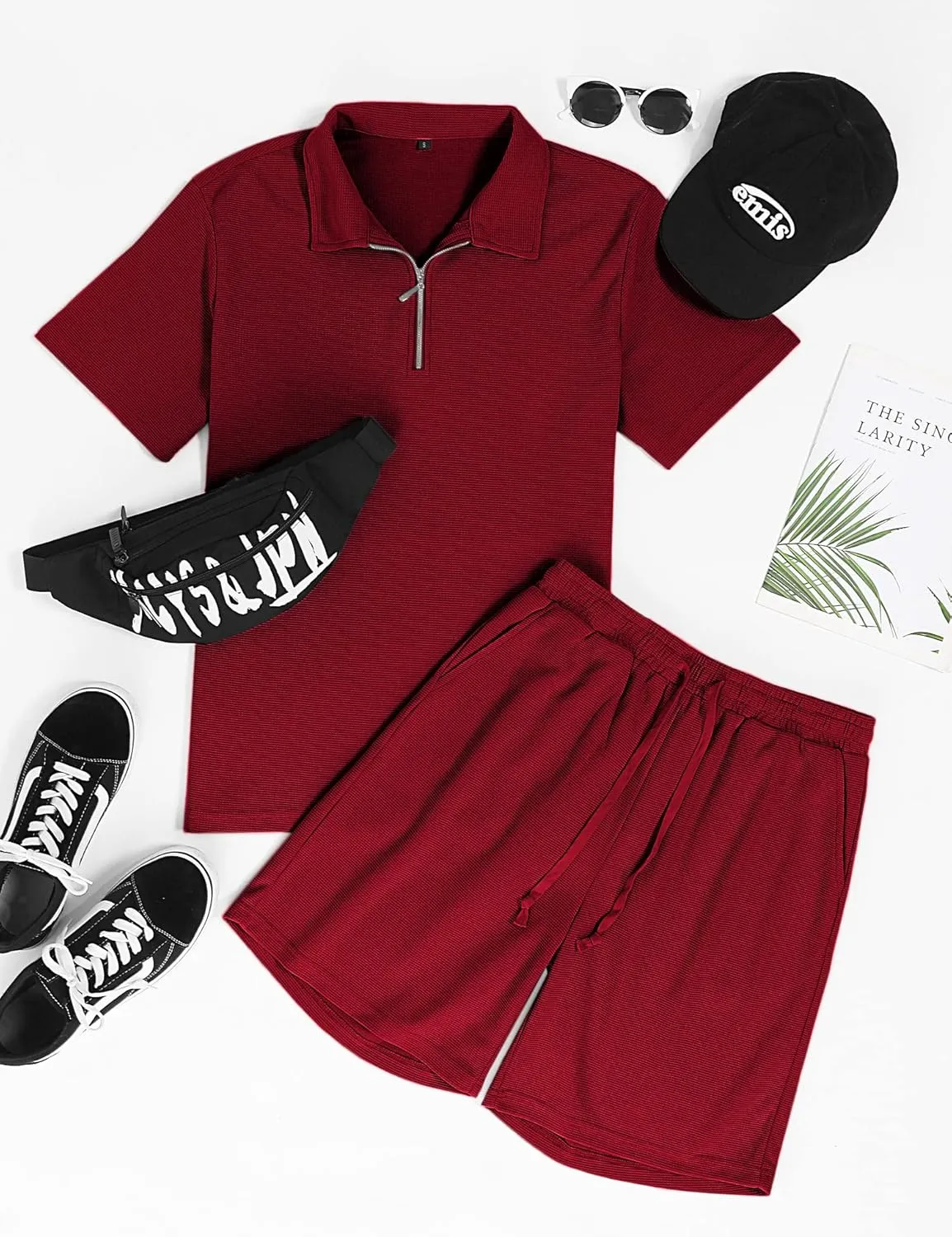 Babioboa Men's Short Sleeve Polo Shirt & Shorts set Summer Two Piece Outfits 3 Pockets zip Tracksuit Casual Athletic Sports