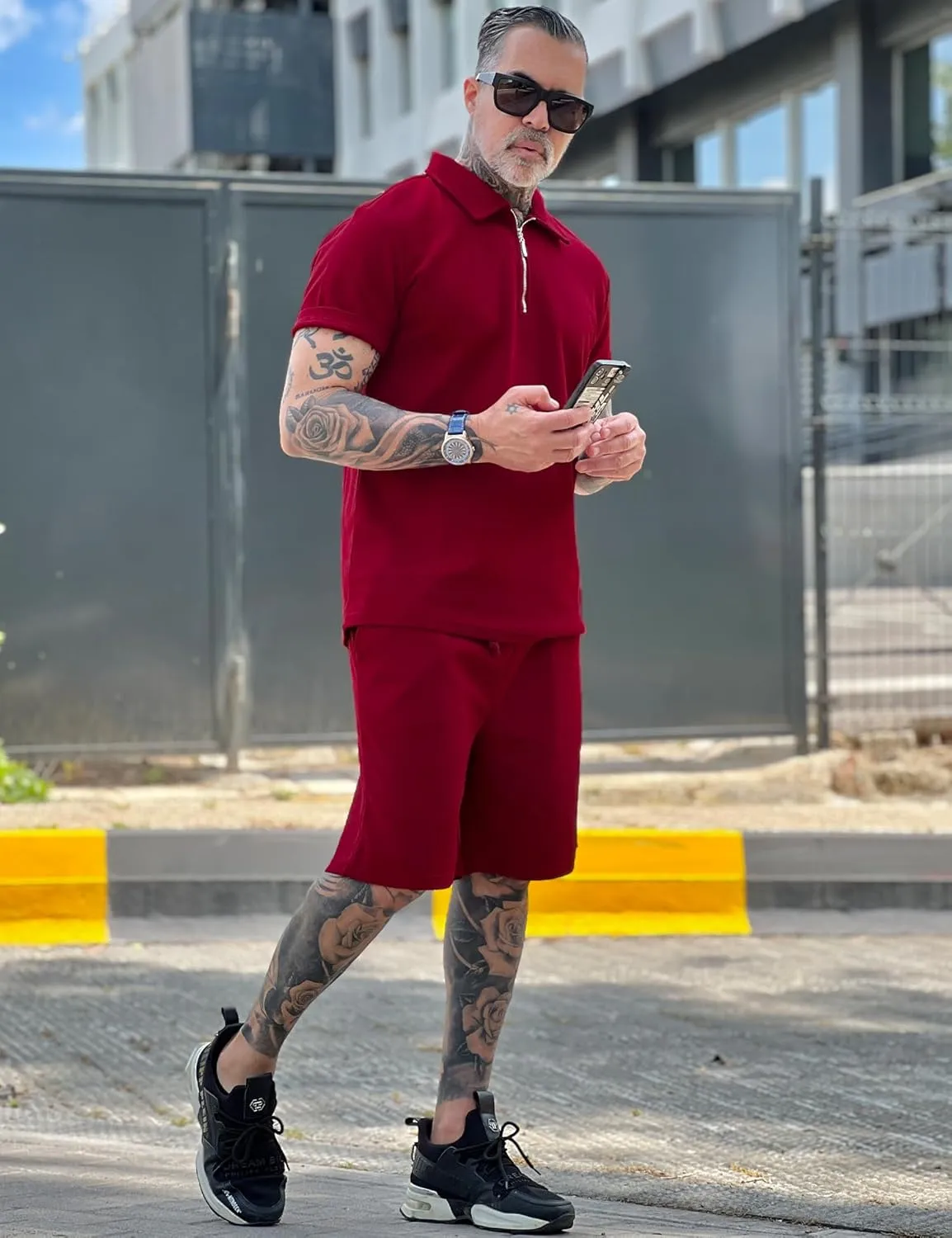 Babioboa Men's Short Sleeve Polo Shirt & Shorts set Summer Two Piece Outfits 3 Pockets zip Tracksuit Casual Athletic Sports
