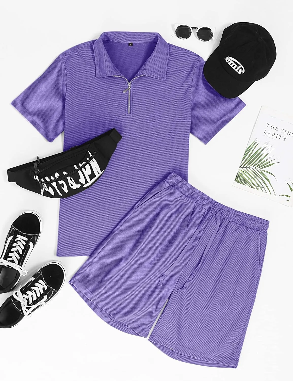 Babioboa Men's Short Sleeve Polo Shirt & Shorts set Summer Two Piece Outfits 3 Pockets zip Tracksuit Casual Athletic Sports
