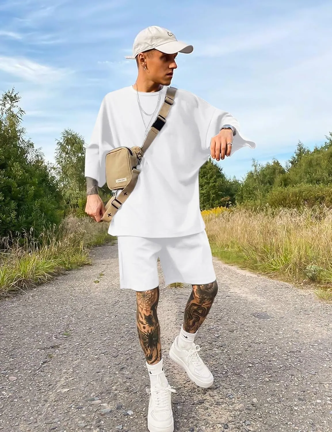 Babioboa Men's Short Sleeve Tracksuit Summer T Shirt & Shorts set 2 Pockets Oversize Two Piece Casual Daily Duty-off