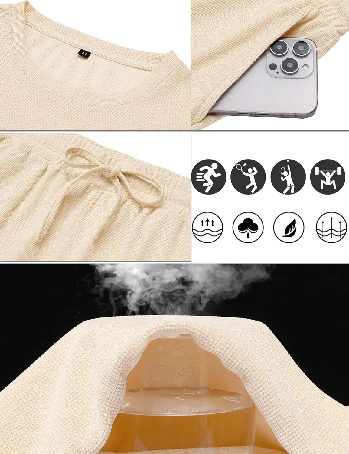 Babioboa Men's Short Sleeve Tracksuit Summer T Shirt & Shorts set Pocket Waffle Solid Two Piece Casual Daily Duty-off