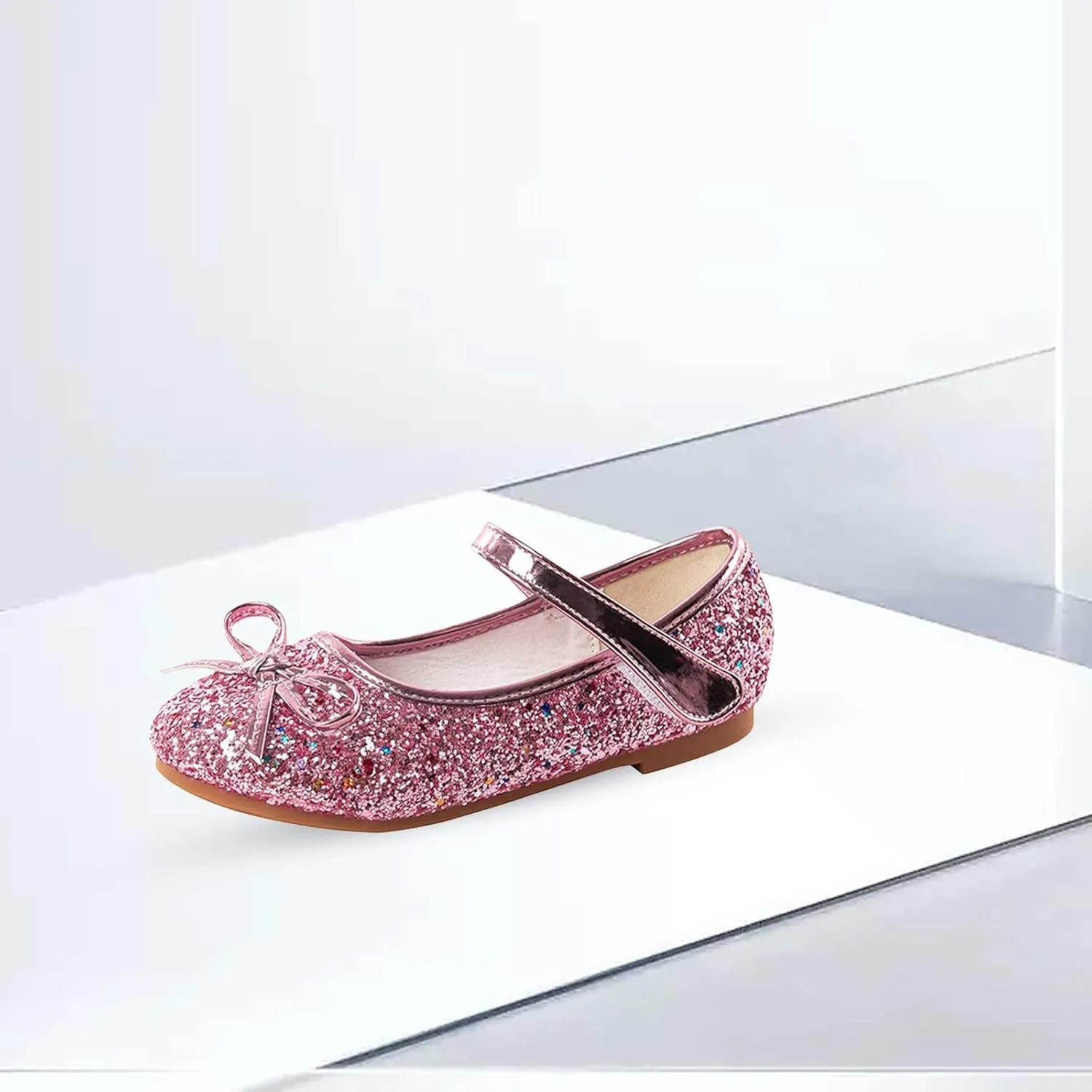 Baby Girls Glitter Bow Dress Dance Shoes Sandals ow Heels Rubber Soft Sole Non Slip Princess Shoes Pearl Sequins Loafers