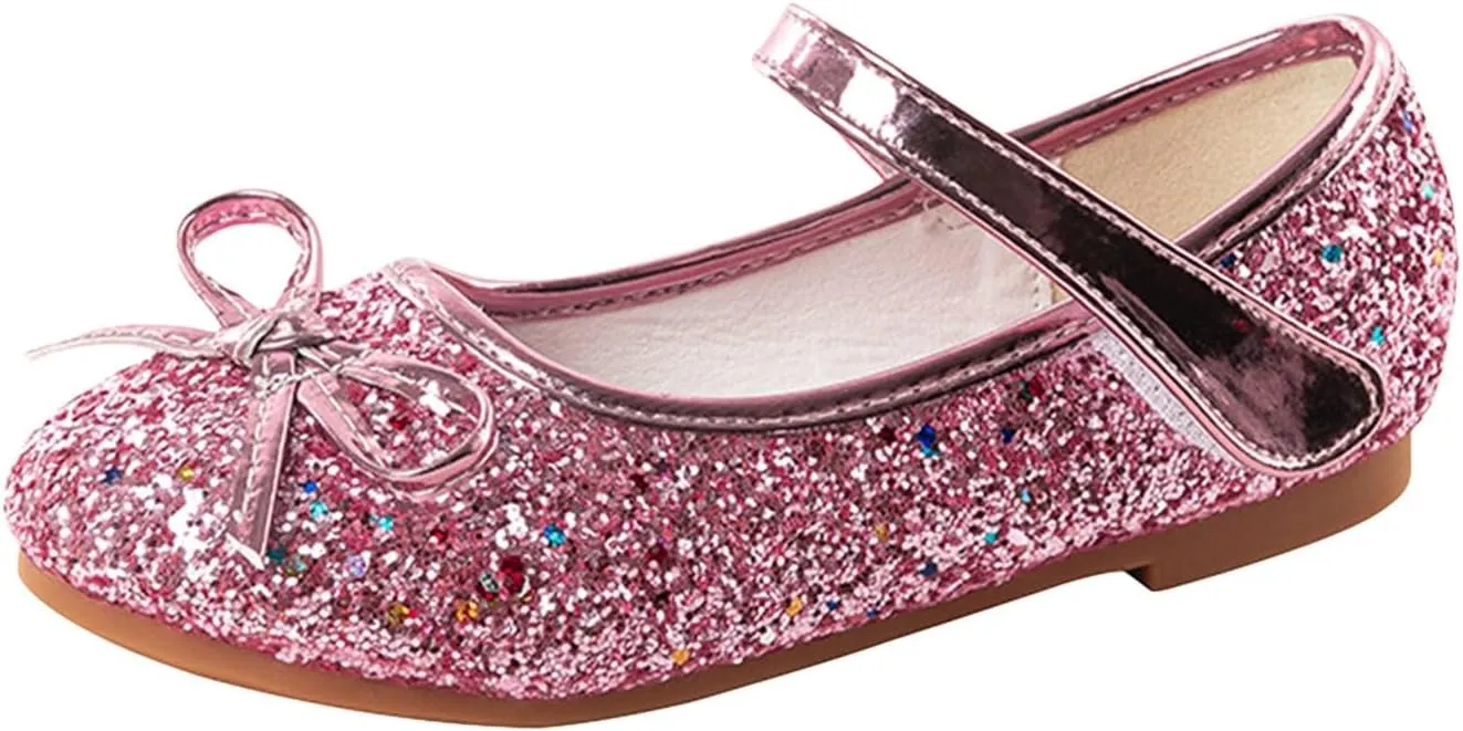 Baby Girls Glitter Bow Dress Dance Shoes Sandals ow Heels Rubber Soft Sole Non Slip Princess Shoes Pearl Sequins Loafers