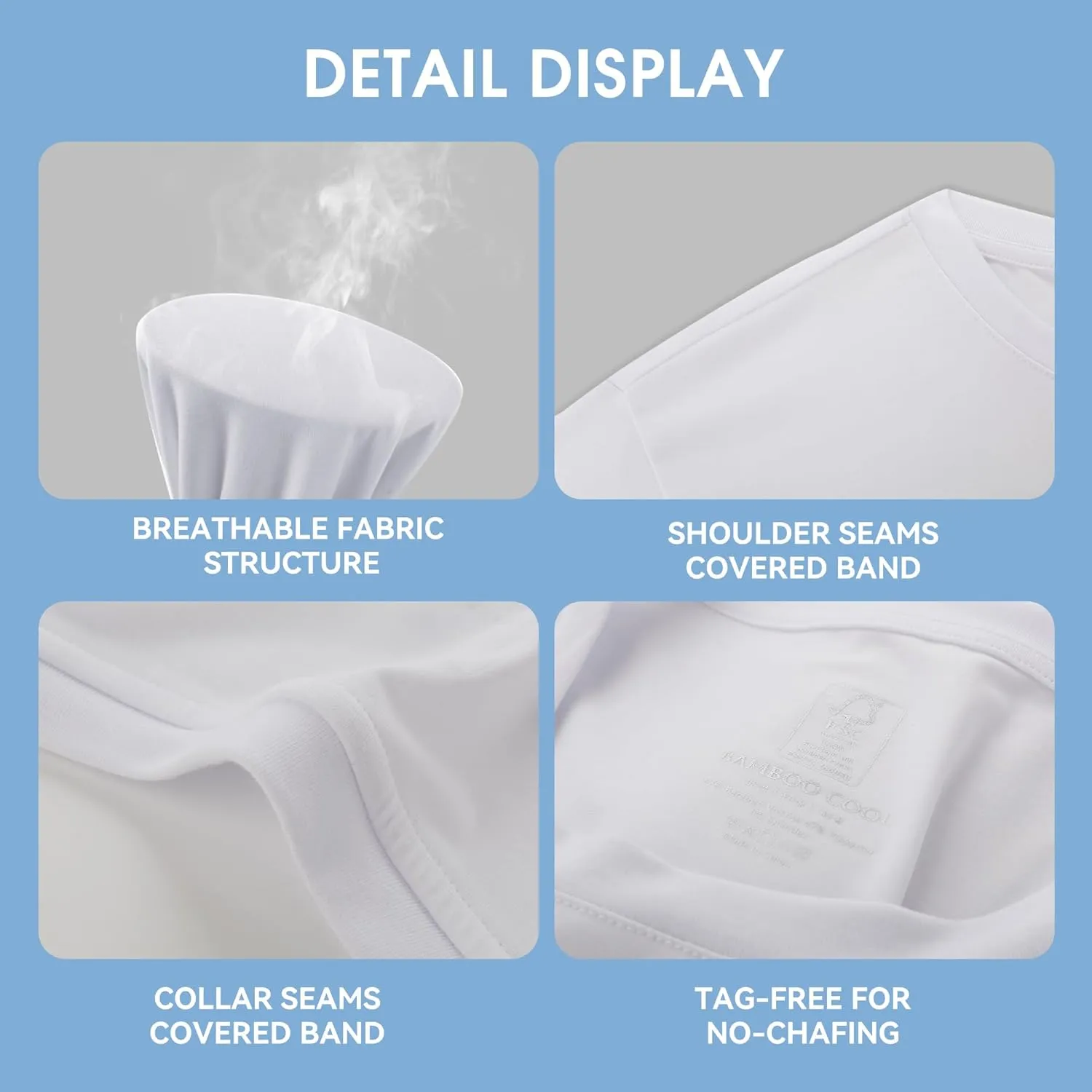 BAMBOO COOL Mens Undershirts Slim Fit V-Neck/Crewneck, Moisture-Wicking T-Shirts Soft Stretch White Tees for Men, 3 Pack
