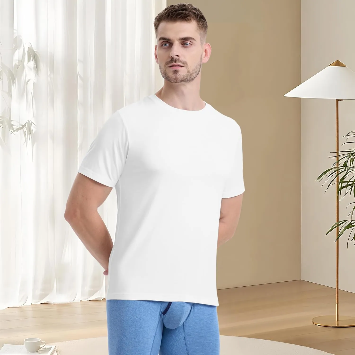BAMBOO COOL Mens Undershirts Slim Fit V-Neck/Crewneck, Moisture-Wicking T-Shirts Soft Stretch White Tees for Men, 3 Pack