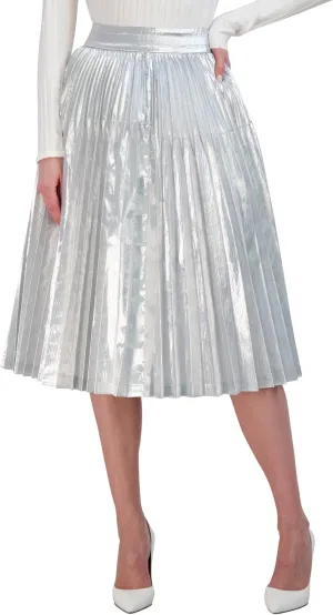 BCBGMAXAZRIA Women's Lame Pleated a Line Midi Skirt