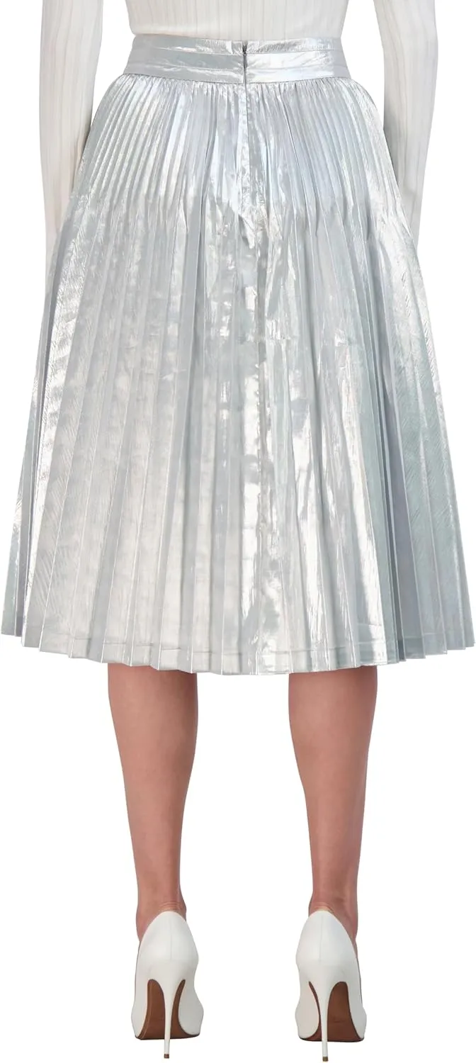 BCBGMAXAZRIA Women's Lame Pleated a Line Midi Skirt