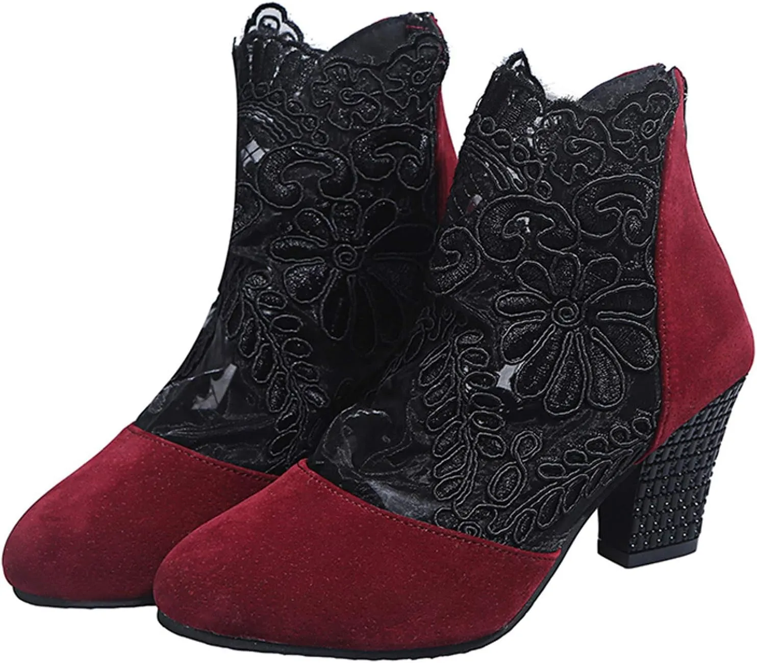 Beach Sandals for Women, Sandals for Women Sexy Hollow Floral Lace Chunky High Heels Casual Platform Boots