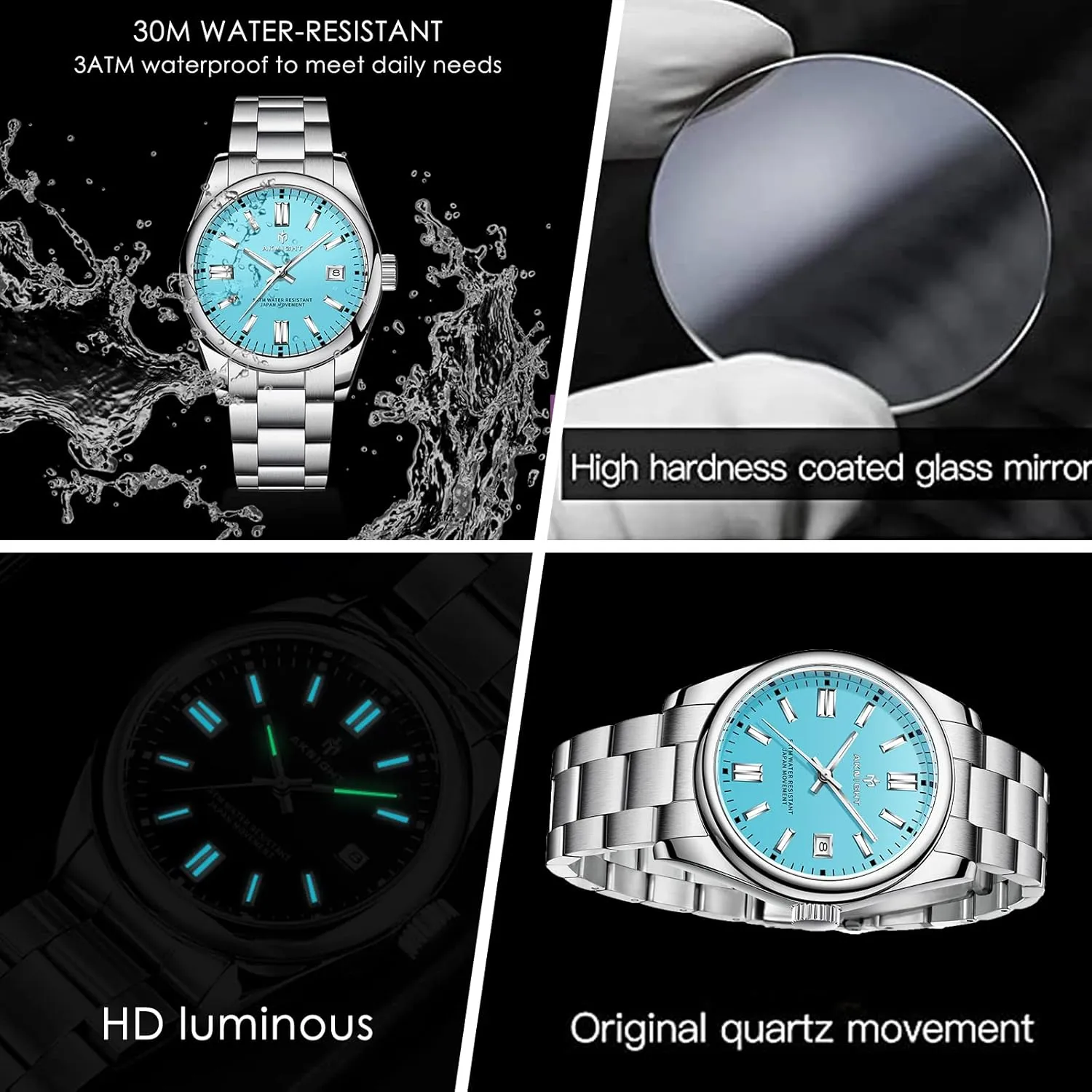 BENYAR AKNIGHT Men Wrist Watch for Men, Stainless Steel Quartz Watches, Analog Square Face Dress Classic Business Men Watch Easy Read, Date Luminous 50M Waterproof