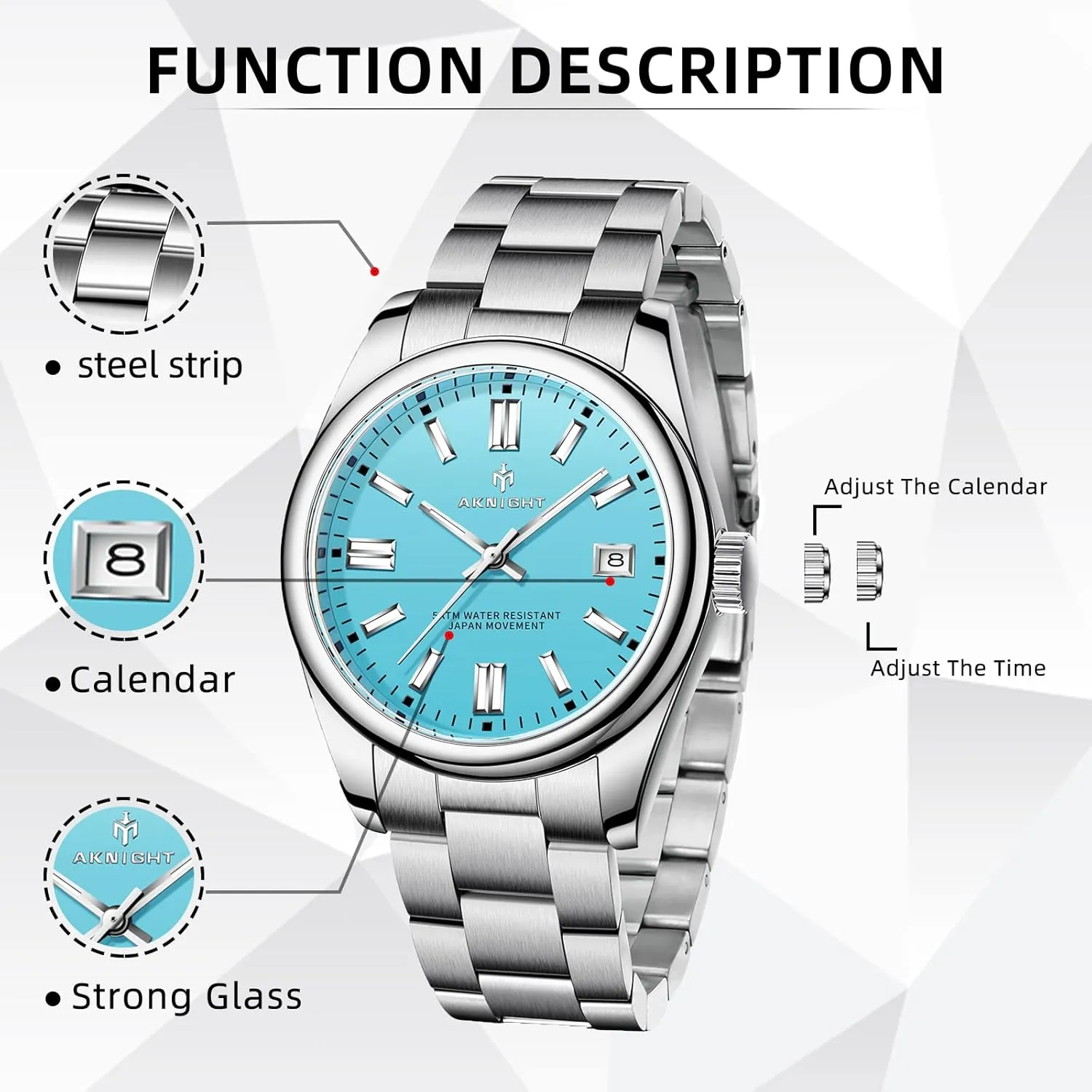 BENYAR AKNIGHT Men Wrist Watch for Men, Stainless Steel Quartz Watches, Analog Square Face Dress Classic Business Men Watch Easy Read, Date Luminous 50M Waterproof