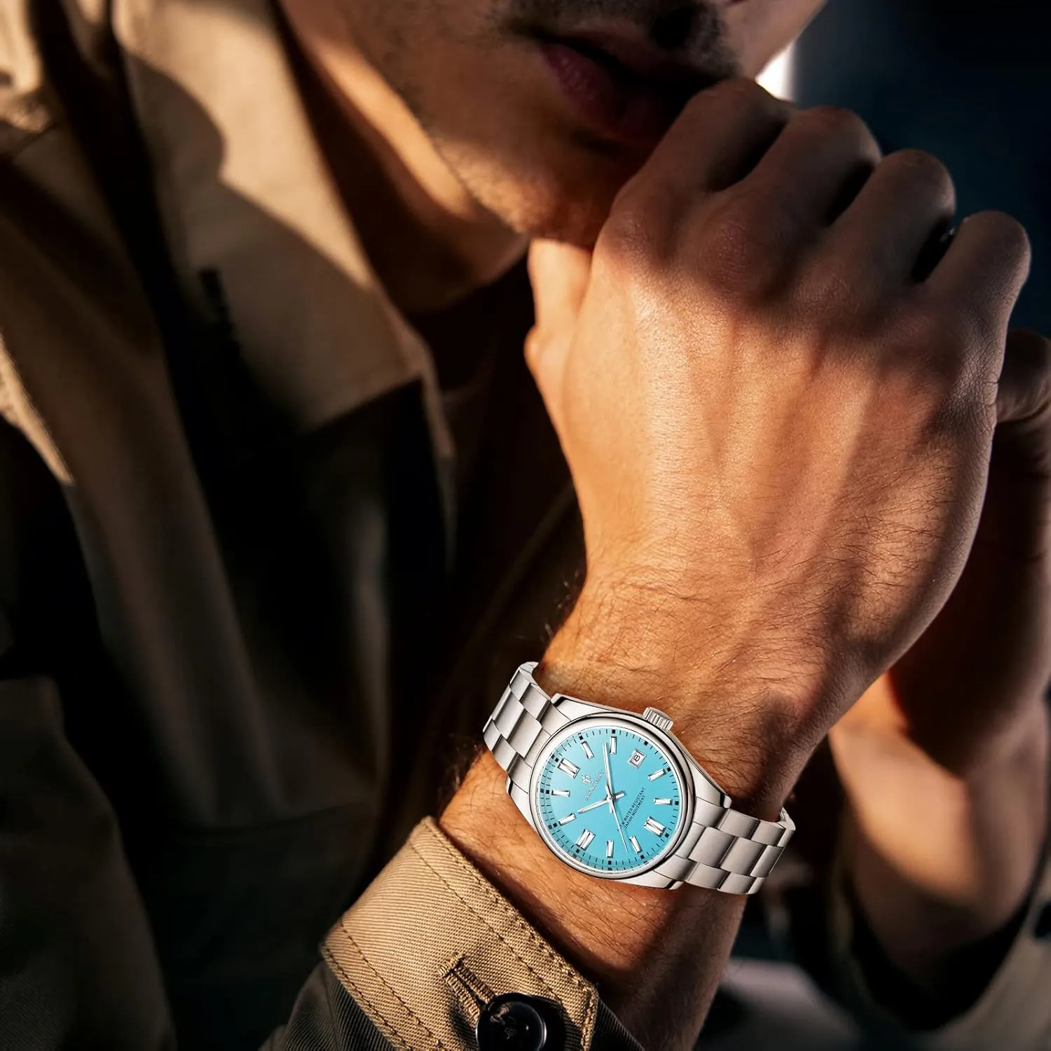 BENYAR AKNIGHT Men Wrist Watch for Men, Stainless Steel Quartz Watches, Analog Square Face Dress Classic Business Men Watch Easy Read, Date Luminous 50M Waterproof