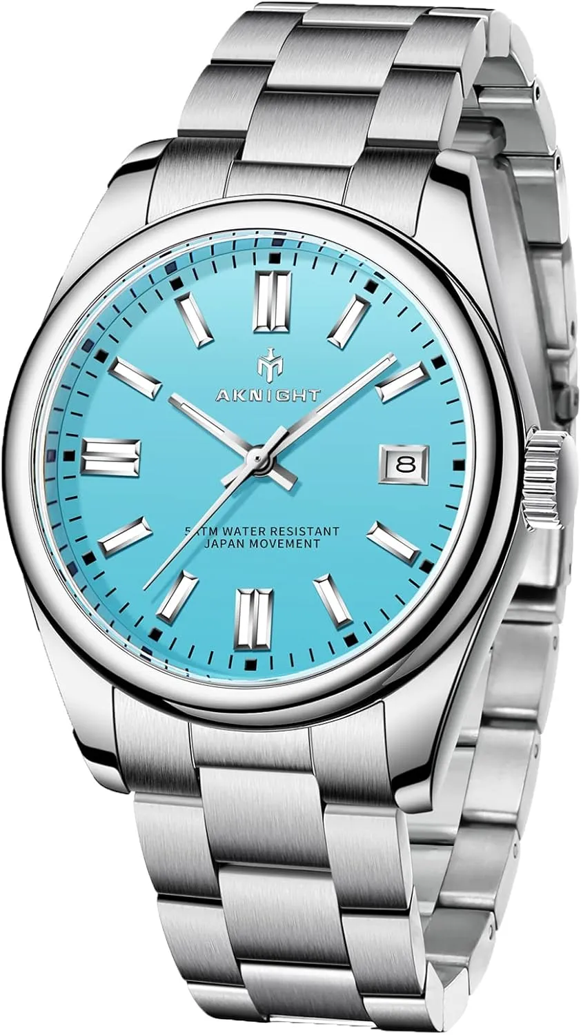 BENYAR AKNIGHT Men Wrist Watch for Men, Stainless Steel Quartz Watches, Analog Square Face Dress Classic Business Men Watch Easy Read, Date Luminous 50M Waterproof