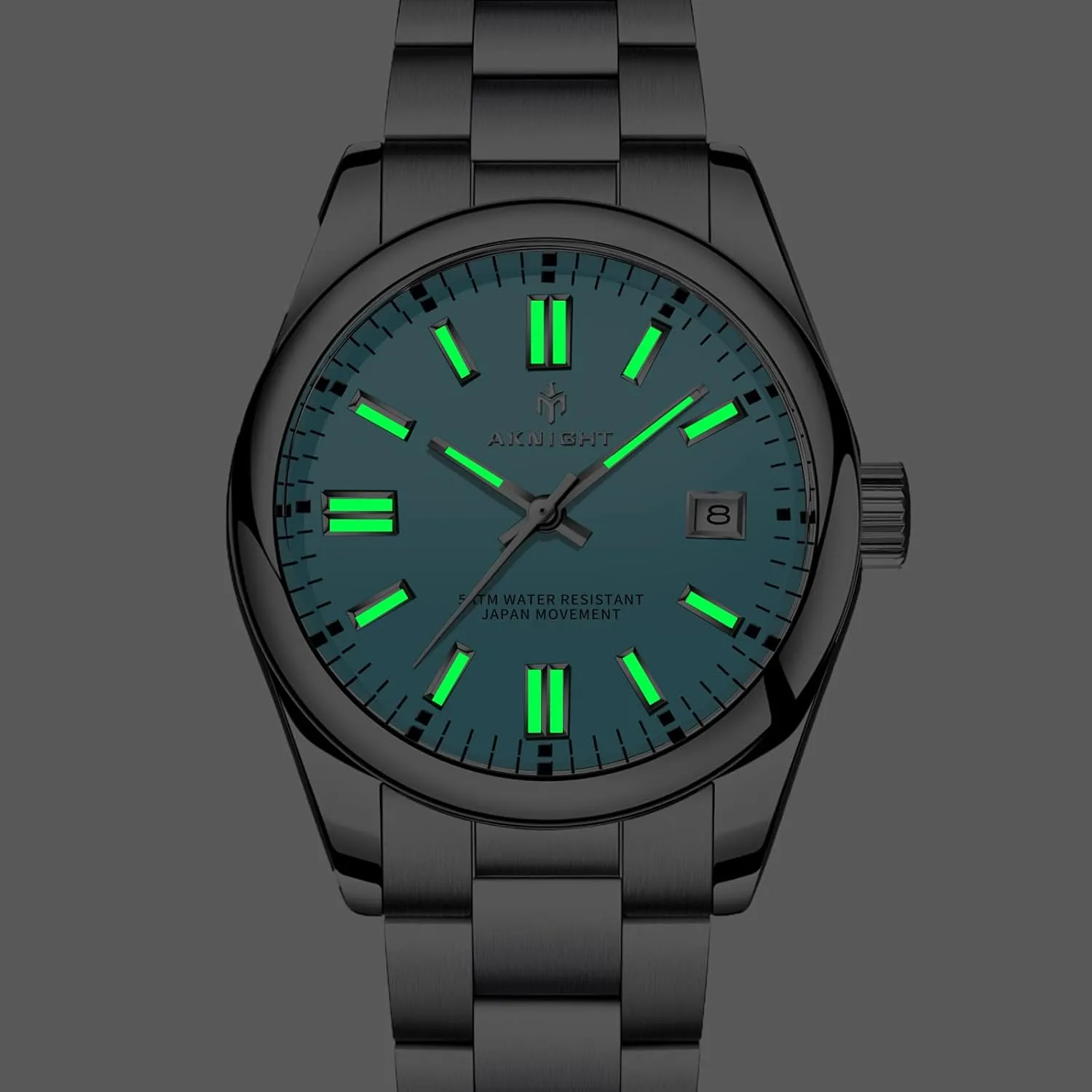 BENYAR AKNIGHT Men Wrist Watch for Men, Stainless Steel Quartz Watches, Analog Square Face Dress Classic Business Men Watch Easy Read, Date Luminous 50M Waterproof