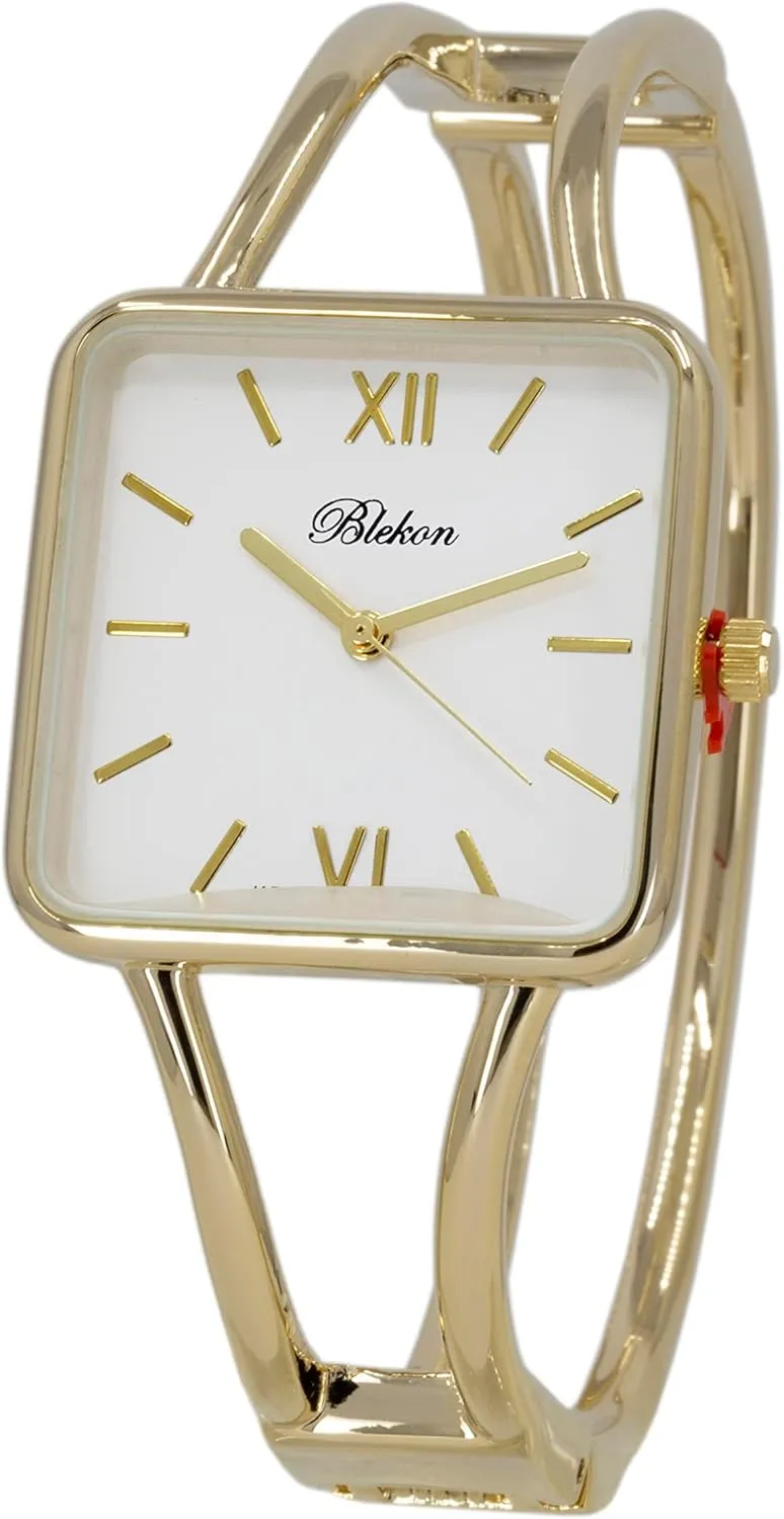 Blekon Collections Womens 30mm Square Elegant Metal Cuff Bangle Fashion Watch