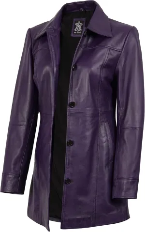 Blingsoul Womens Leather Jacket - Vintage Style Long Leather Jacket Women
