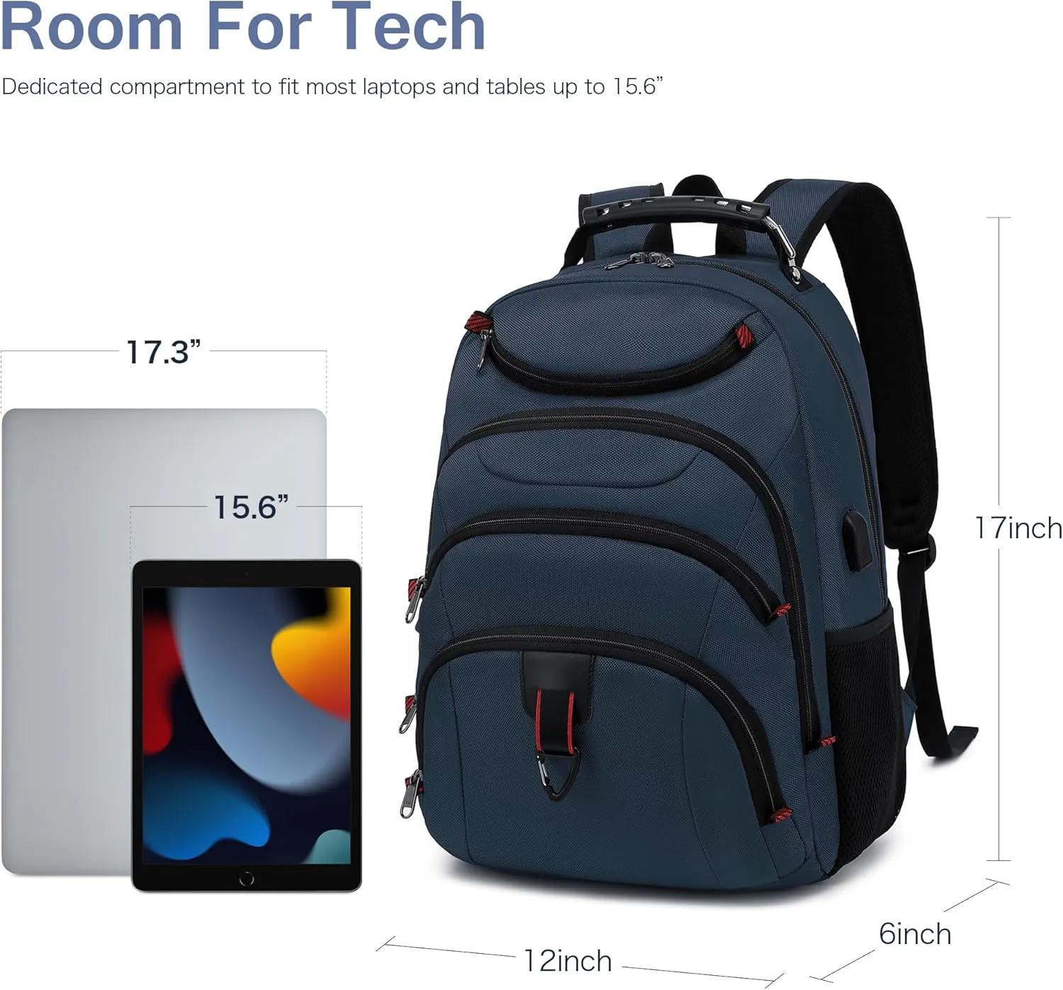 Boavan Laptop Backpack for men, 15.6 inch Laptop Bag with USB Port, Waterproof Travel Work Backpack Purse, Anti-Theft Teacher Nurse Doctor Casual Bookbags Office Business backpackClassic Navy