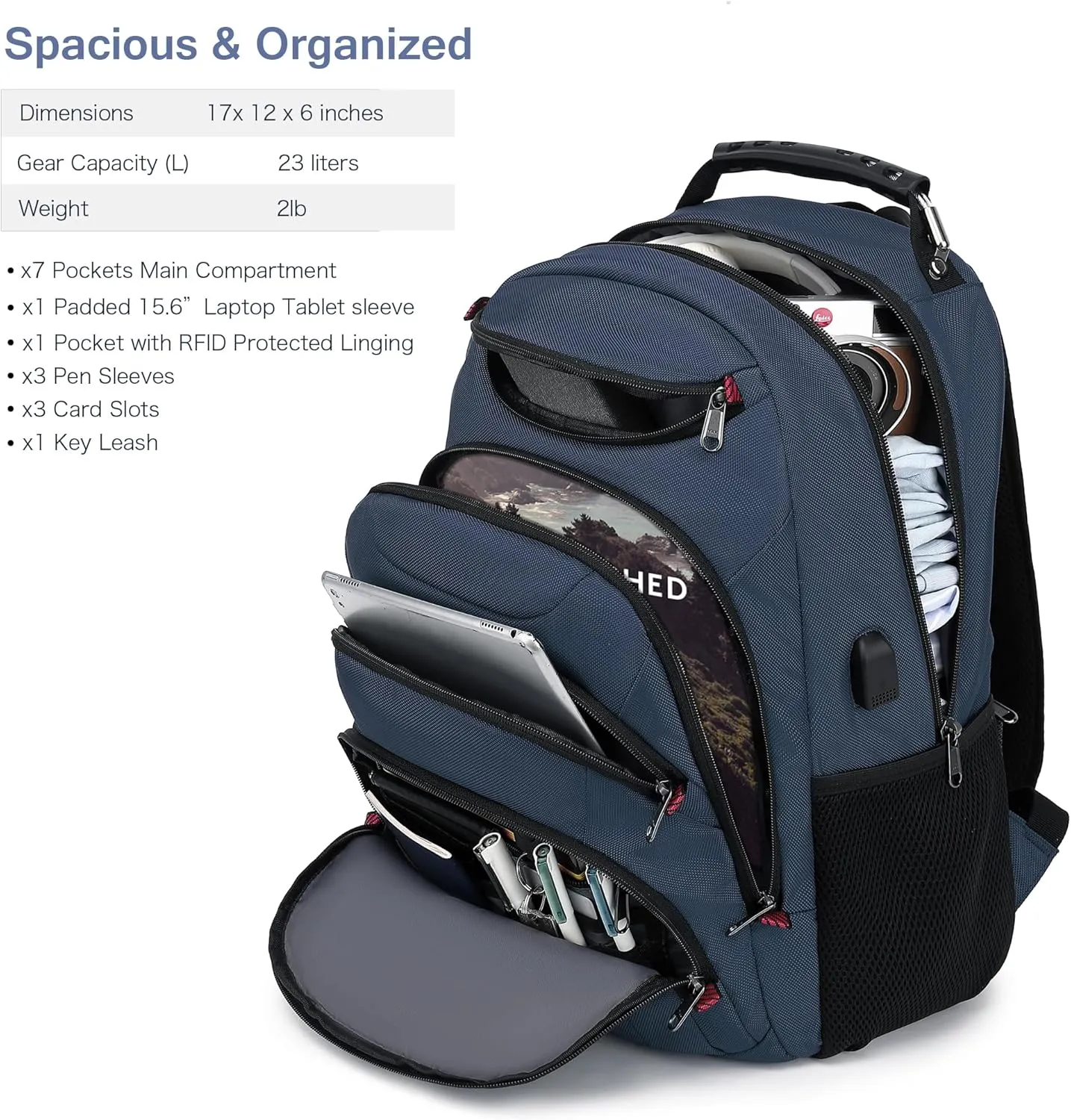 Boavan Laptop Backpack for men, 15.6 inch Laptop Bag with USB Port, Waterproof Travel Work Backpack Purse, Anti-Theft Teacher Nurse Doctor Casual Bookbags Office Business backpackClassic Navy